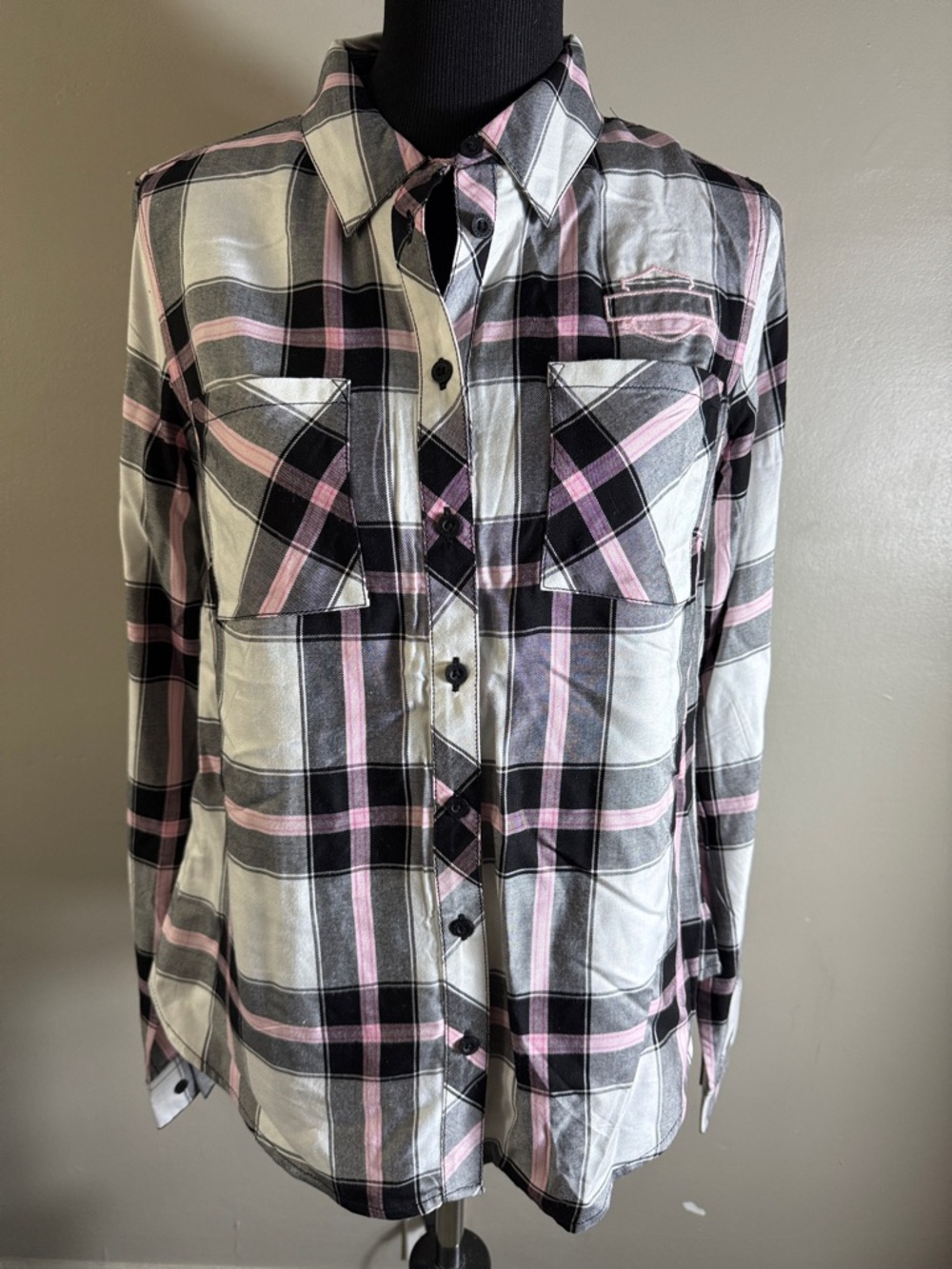 Harley Davidson Plaid Button-Up Shirt in Pink & Black Sz M NWT